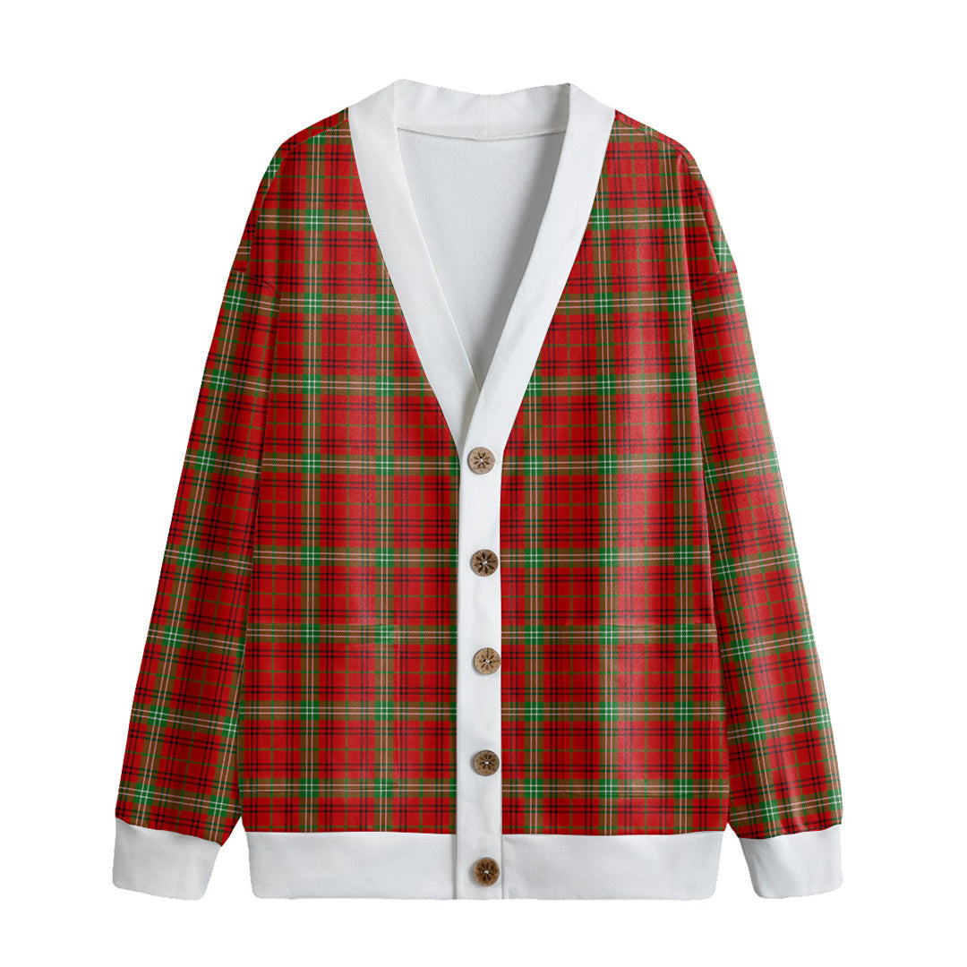 Morrison Red Modern Tartan Plaid Knitted Fleece Cardigan