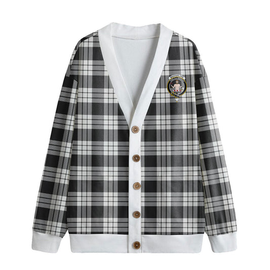 MacFarlane Black White Ancient Tartan Crest Knitted Fleece Cardigan