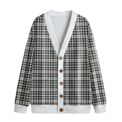 Scott Black White Ancient Tartan Plaid Knitted Fleece Cardigan