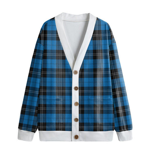 Ramsay Blue Ancient Tartan Plaid Knitted Fleece Cardigan