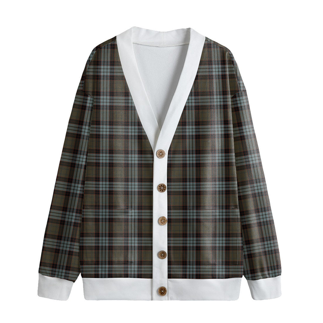 Stewart Old Weathered Tartan Plaid Knitted Fleece Cardigan