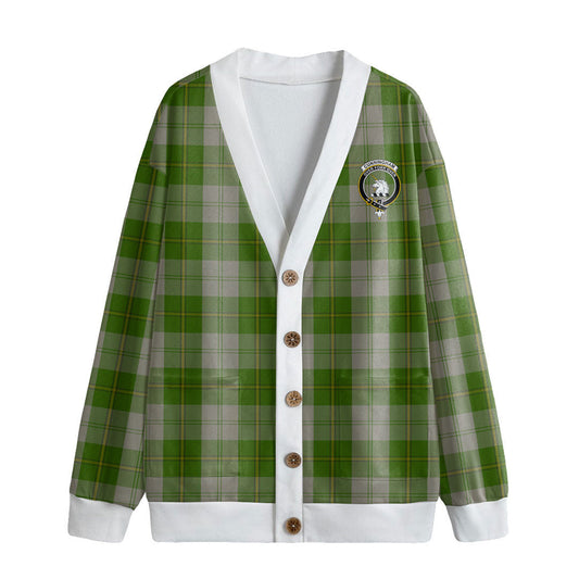 Cunningham Dress Green Dancers Tartan Crest Knitted Fleece Cardigan