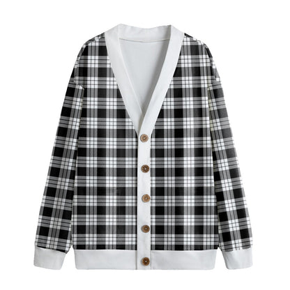 MacFarlane Black White Tartan Plaid Knitted Fleece Cardigan