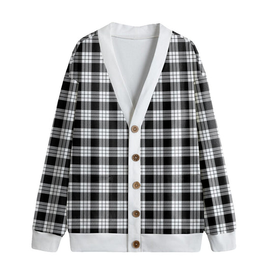 MacFarlane Black White Tartan Plaid Knitted Fleece Cardigan