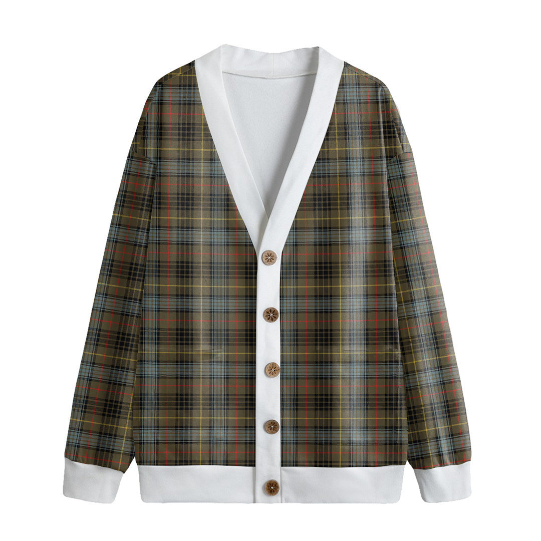 Stewart Hunting Weathered Tartan Plaid Knitted Fleece Cardigan