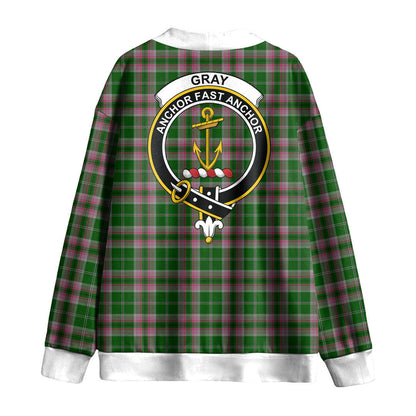 Gray Hunting Tartan Crest Knitted Fleece Cardigan