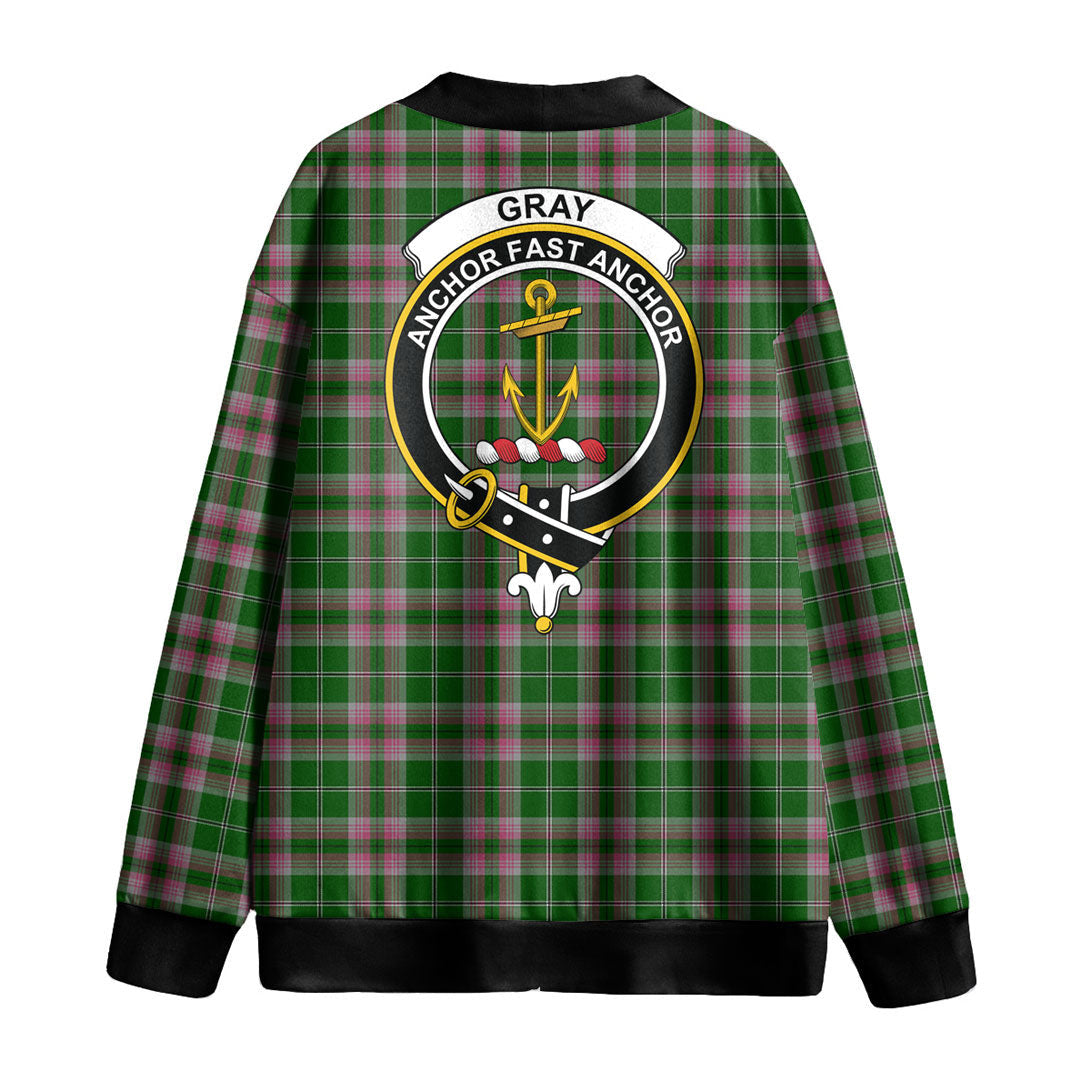 Gray Hunting Tartan Crest Knitted Fleece Cardigan