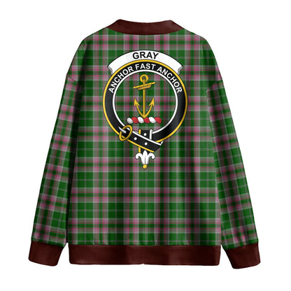 Gray Hunting Tartan Crest Knitted Fleece Cardigan