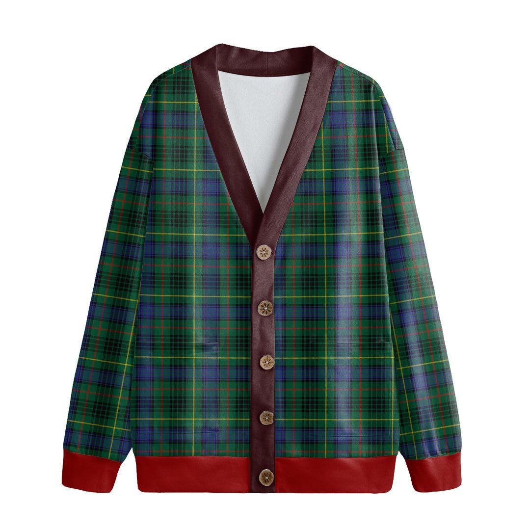 Stewart Hunting Modern Tartan Plaid Knitted Fleece Cardigan