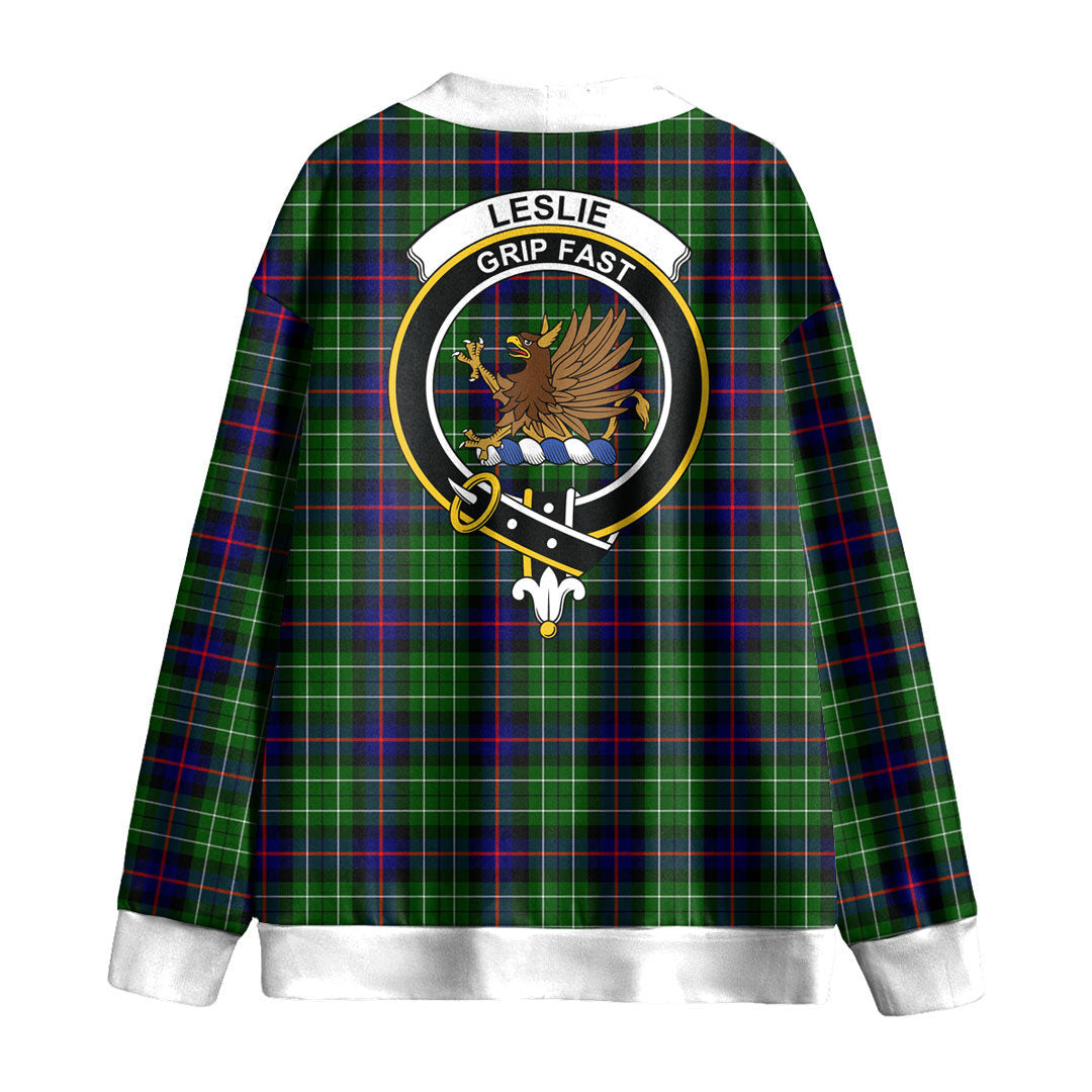 Leslie Hunting Tartan Crest Knitted Fleece Cardigan