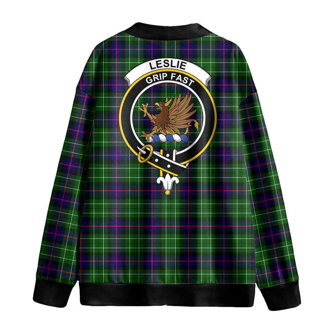 Leslie Hunting Tartan Crest Knitted Fleece Cardigan