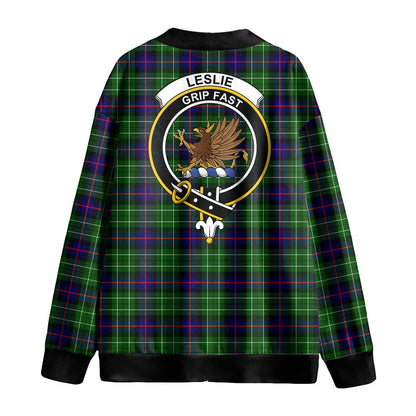 Leslie Hunting Tartan Crest Knitted Fleece Cardigan