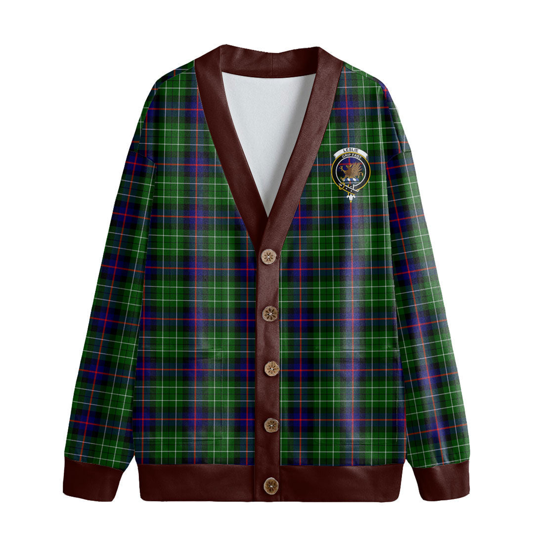 Leslie Hunting Tartan Crest Knitted Fleece Cardigan