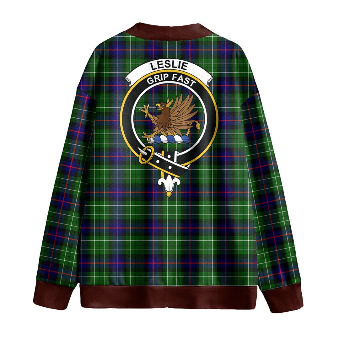 Leslie Hunting Tartan Crest Knitted Fleece Cardigan