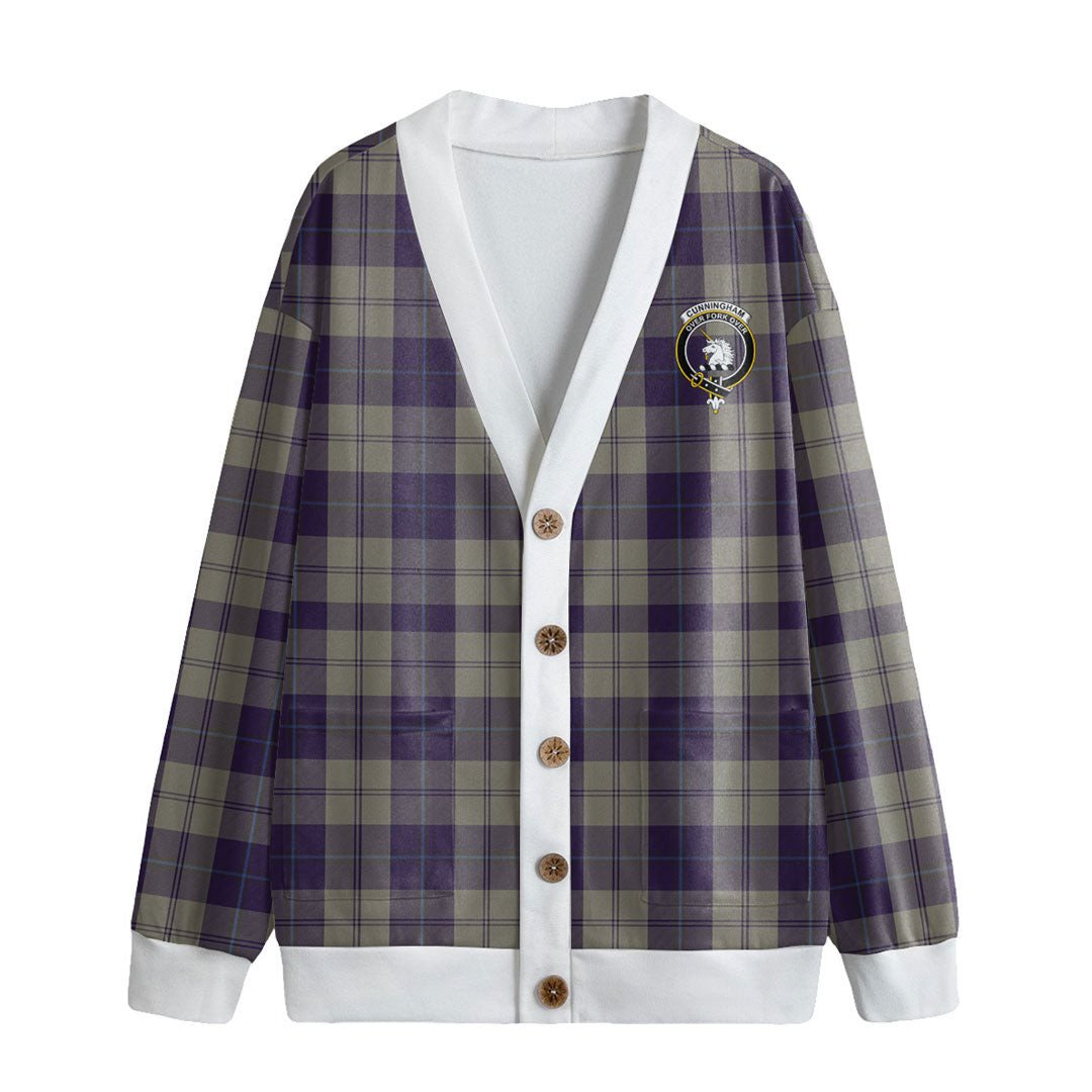 Cunningham Dress Blue Dancers Tartan Crest Knitted Fleece Cardigan