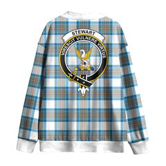 Stewart Muted Blue Tartan Crest Knitted Fleece Cardigan