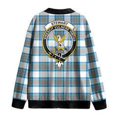 Stewart Muted Blue Tartan Crest Knitted Fleece Cardigan