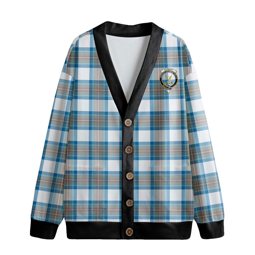 Stewart Muted Blue Tartan Crest Knitted Fleece Cardigan