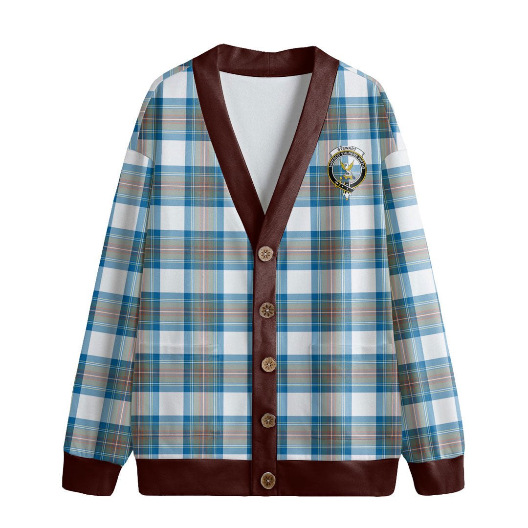 Stewart Muted Blue Tartan Crest Knitted Fleece Cardigan