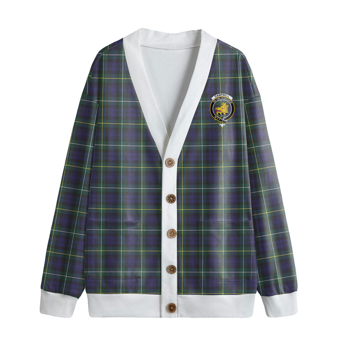 Campbell Argyll Modern Tartan Crest Knitted Fleece Cardigan