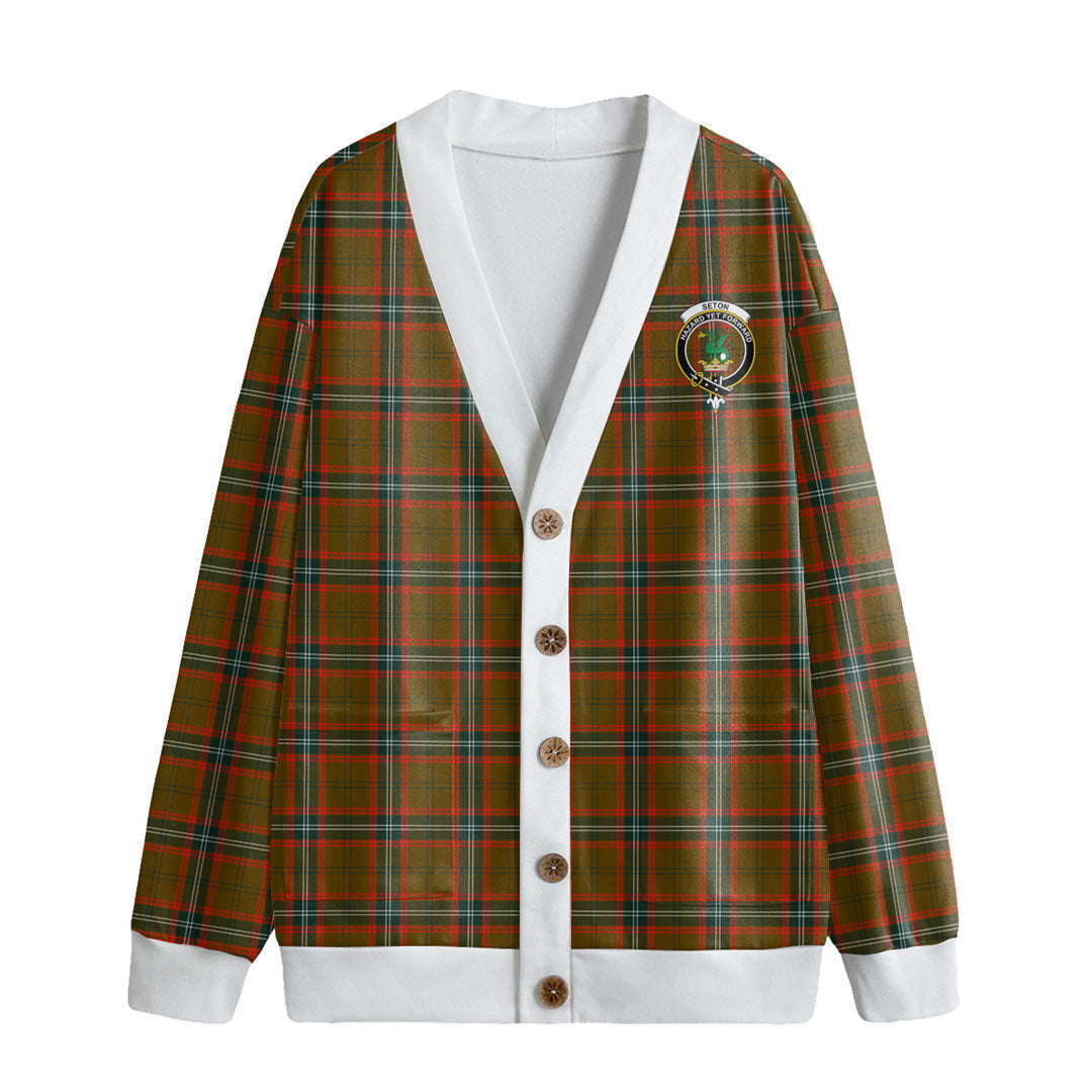 Seton Hunting Modern Tartan Crest Knitted Fleece Cardigan