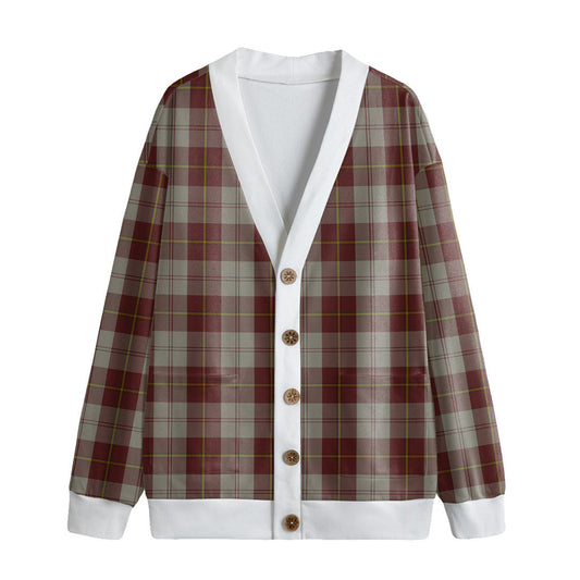 Cunningham Burgundy Dancers Tartan Plaid Knitted Fleece Cardigan