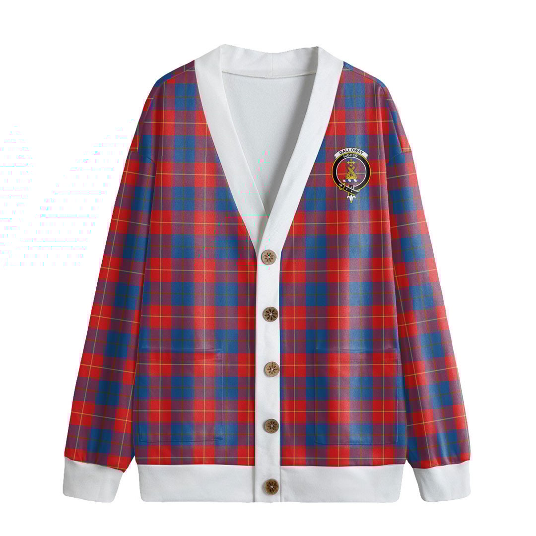 Galloway Red Tartan Crest Knitted Fleece Cardigan