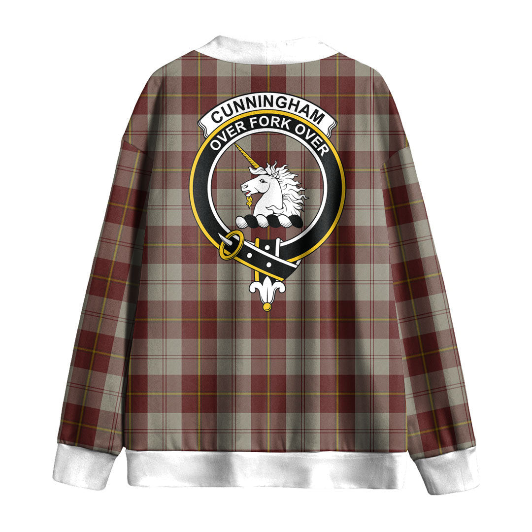 Cunningham Burgundy Dancers Tartan Crest Knitted Fleece Cardigan