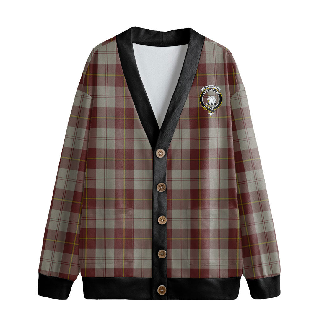 Cunningham Burgundy Dancers Tartan Crest Knitted Fleece Cardigan