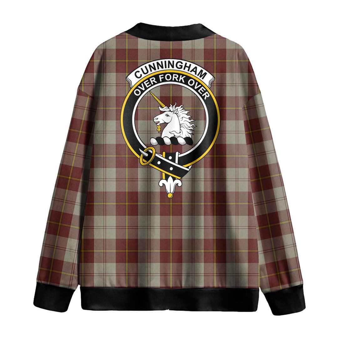 Cunningham Burgundy Dancers Tartan Crest Knitted Fleece Cardigan