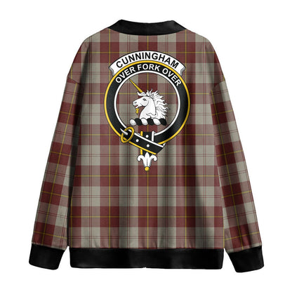 Cunningham Burgundy Dancers Tartan Crest Knitted Fleece Cardigan