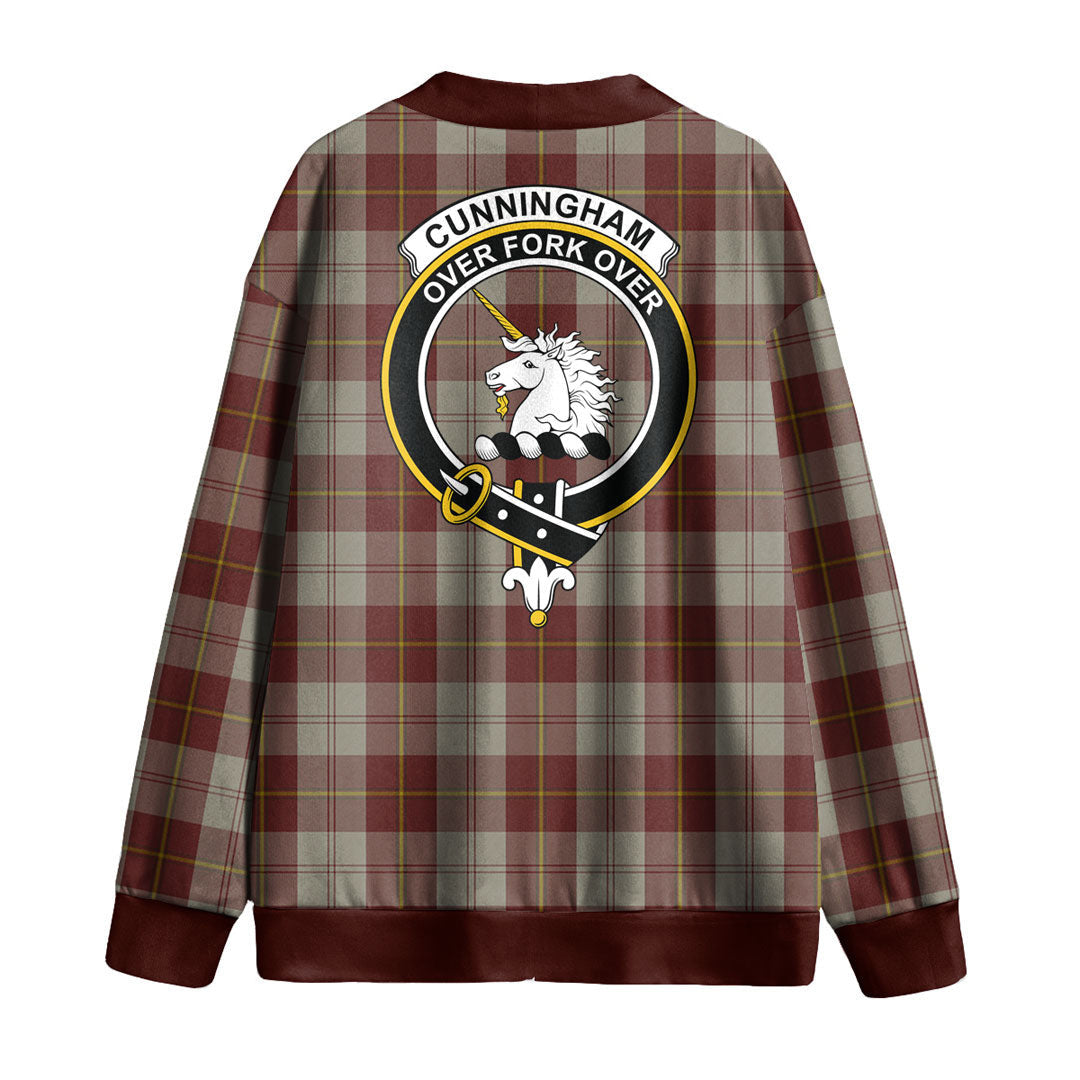 Cunningham Burgundy Dancers Tartan Crest Knitted Fleece Cardigan