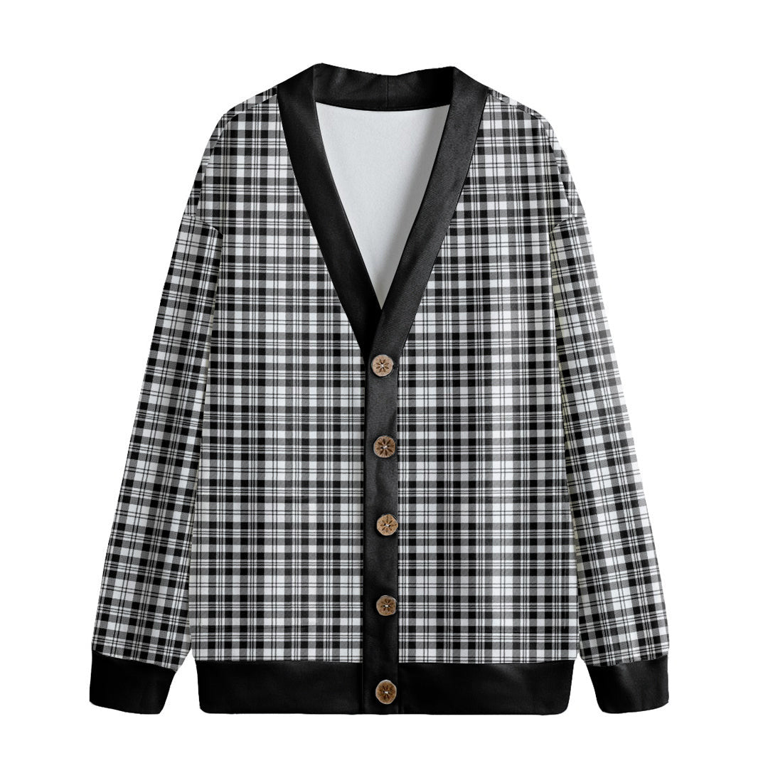 Scott Black White Modern Tartan Plaid Knitted Fleece Cardigan