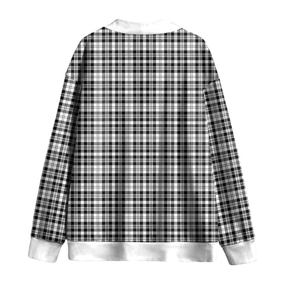 Scott Black White Modern Tartan Plaid Knitted Fleece Cardigan