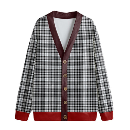 Scott Black White Modern Tartan Plaid Knitted Fleece Cardigan