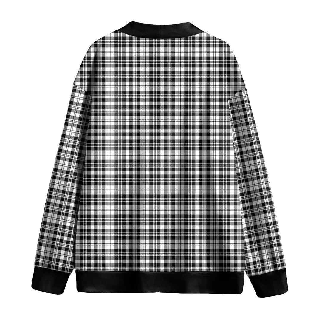 Scott Black White Modern Tartan Plaid Knitted Fleece Cardigan