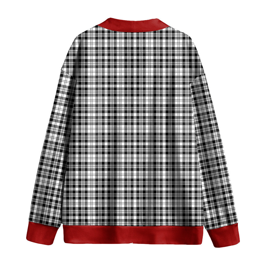 Scott Black White Modern Tartan Plaid Knitted Fleece Cardigan