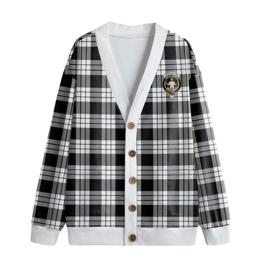 MacFarlane Black White Tartan Crest Knitted Fleece Cardigan