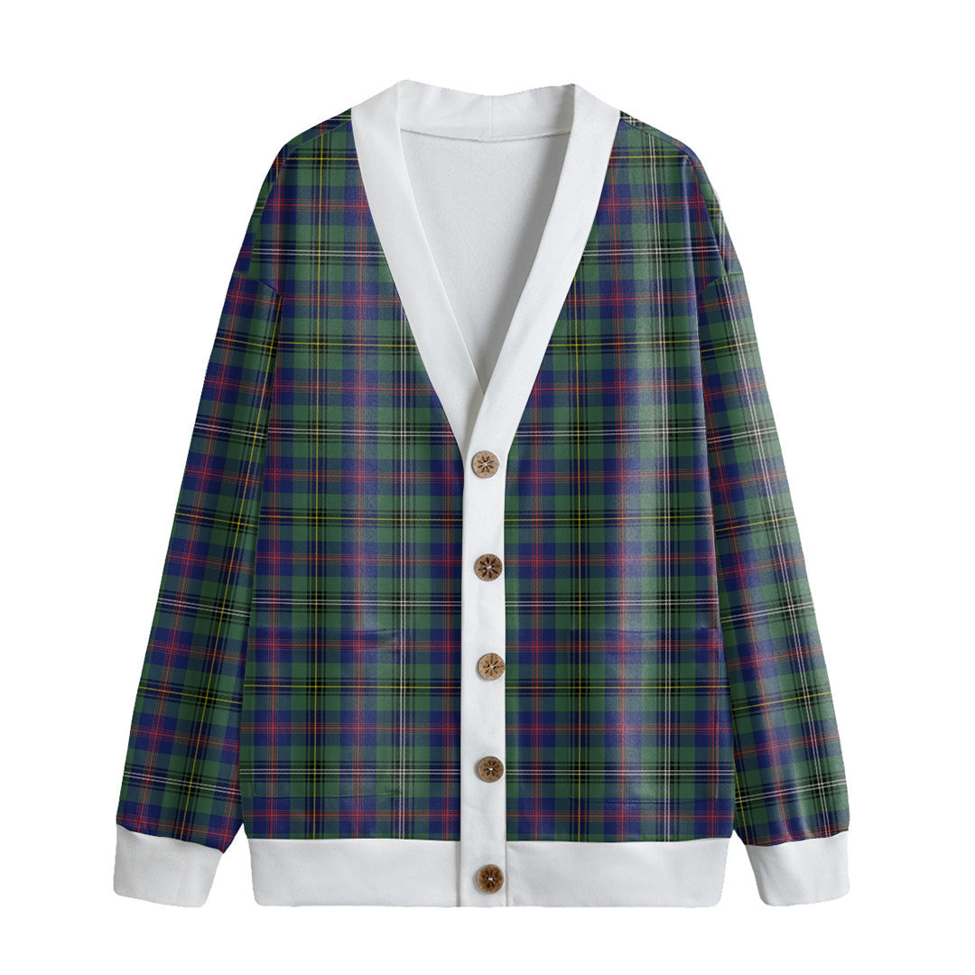 Wood Modern Tartan Plaid Knitted Fleece Cardigan