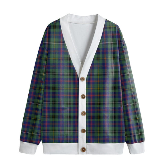 Wood Modern Tartan Plaid Knitted Fleece Cardigan