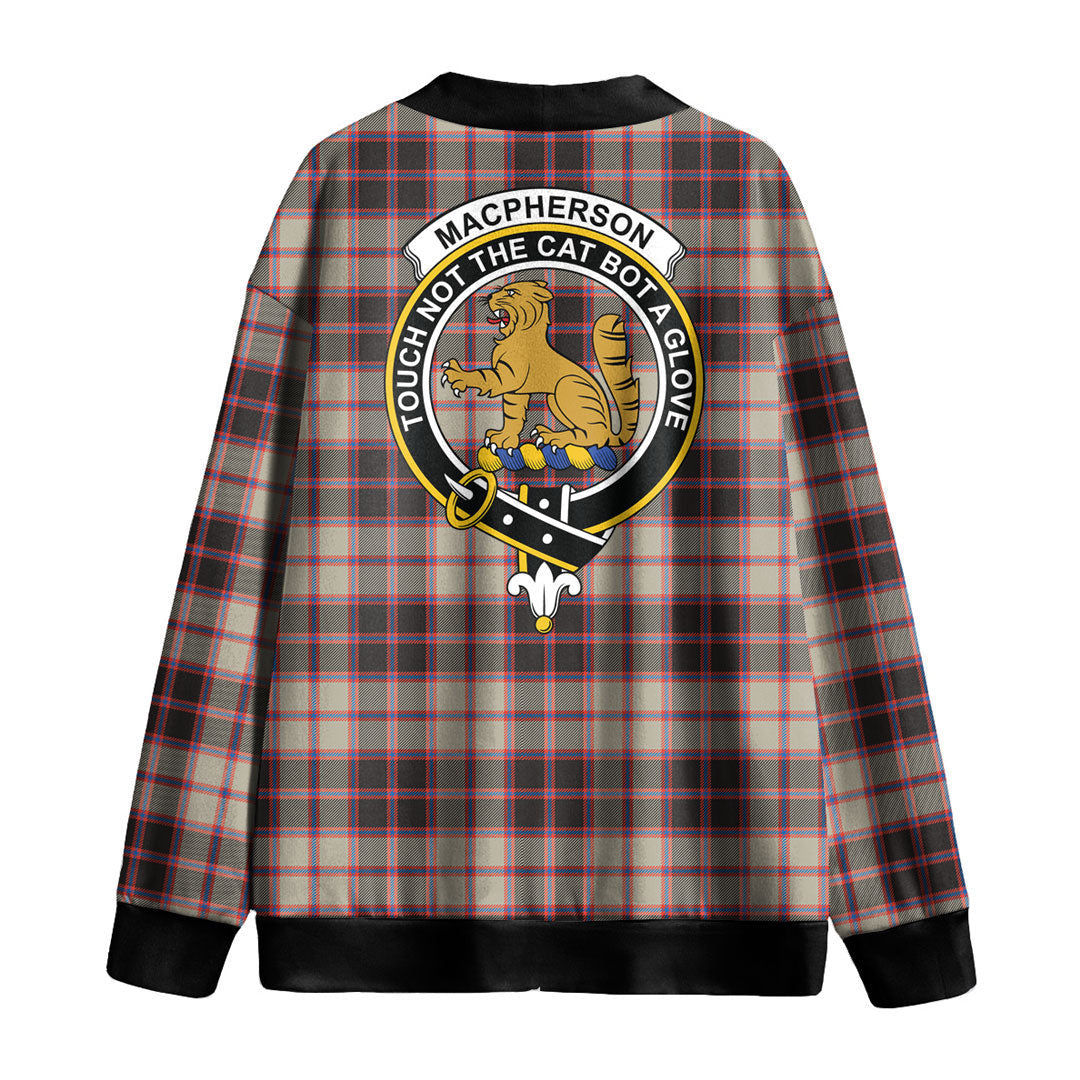 MacPherson Hunting Ancient Tartan Crest Knitted Fleece Cardigan