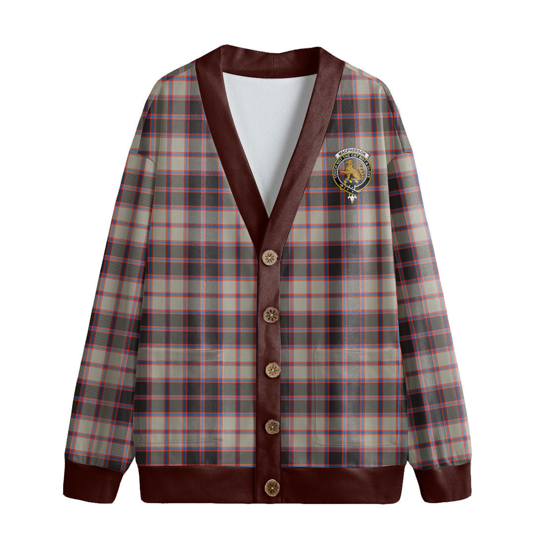 MacPherson Hunting Ancient Tartan Crest Knitted Fleece Cardigan