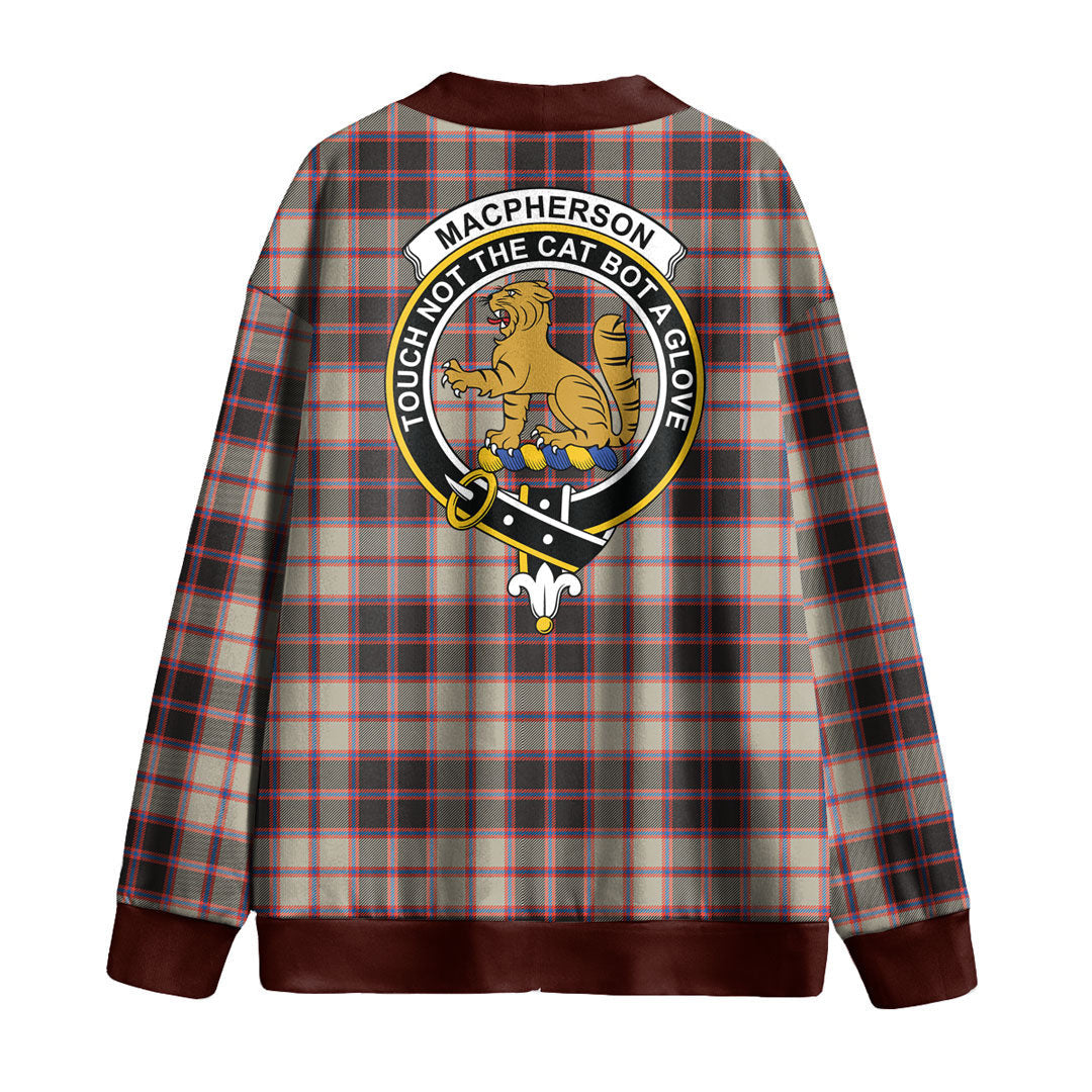 MacPherson Hunting Ancient Tartan Crest Knitted Fleece Cardigan