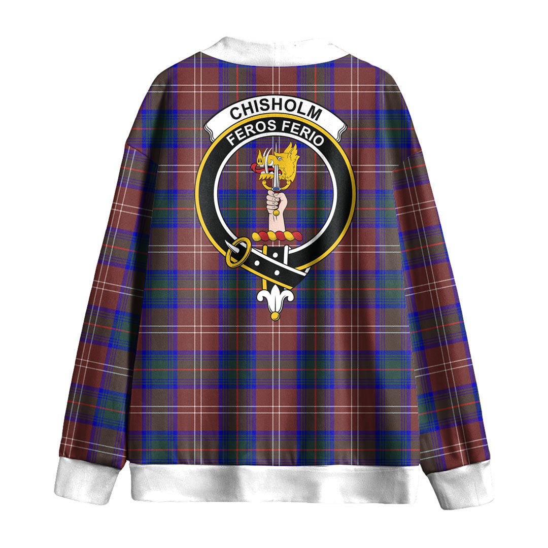 Chisholm Hunting Modern Tartan Crest Knitted Fleece Cardigan