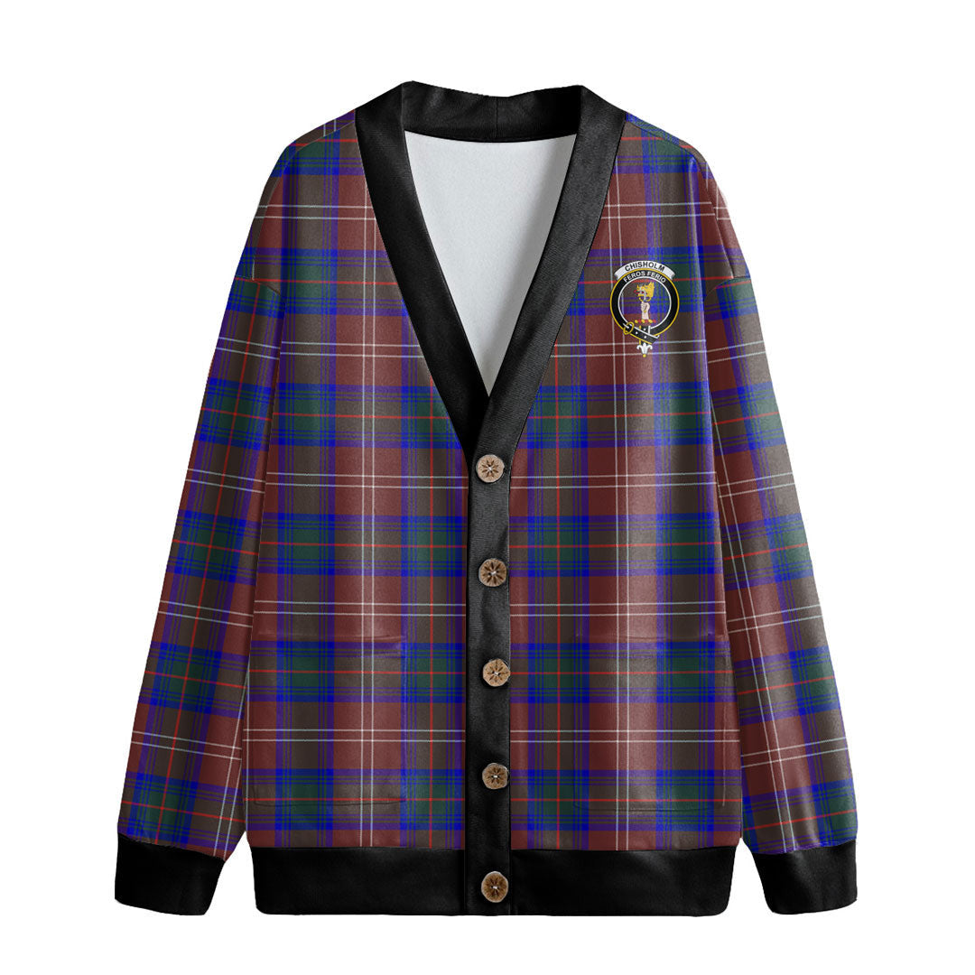 Chisholm Hunting Modern Tartan Crest Knitted Fleece Cardigan