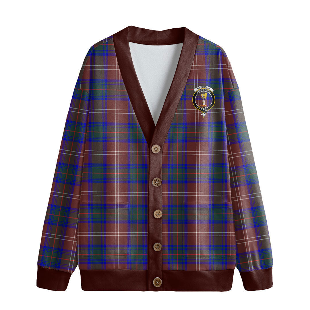 Chisholm Hunting Modern Tartan Crest Knitted Fleece Cardigan