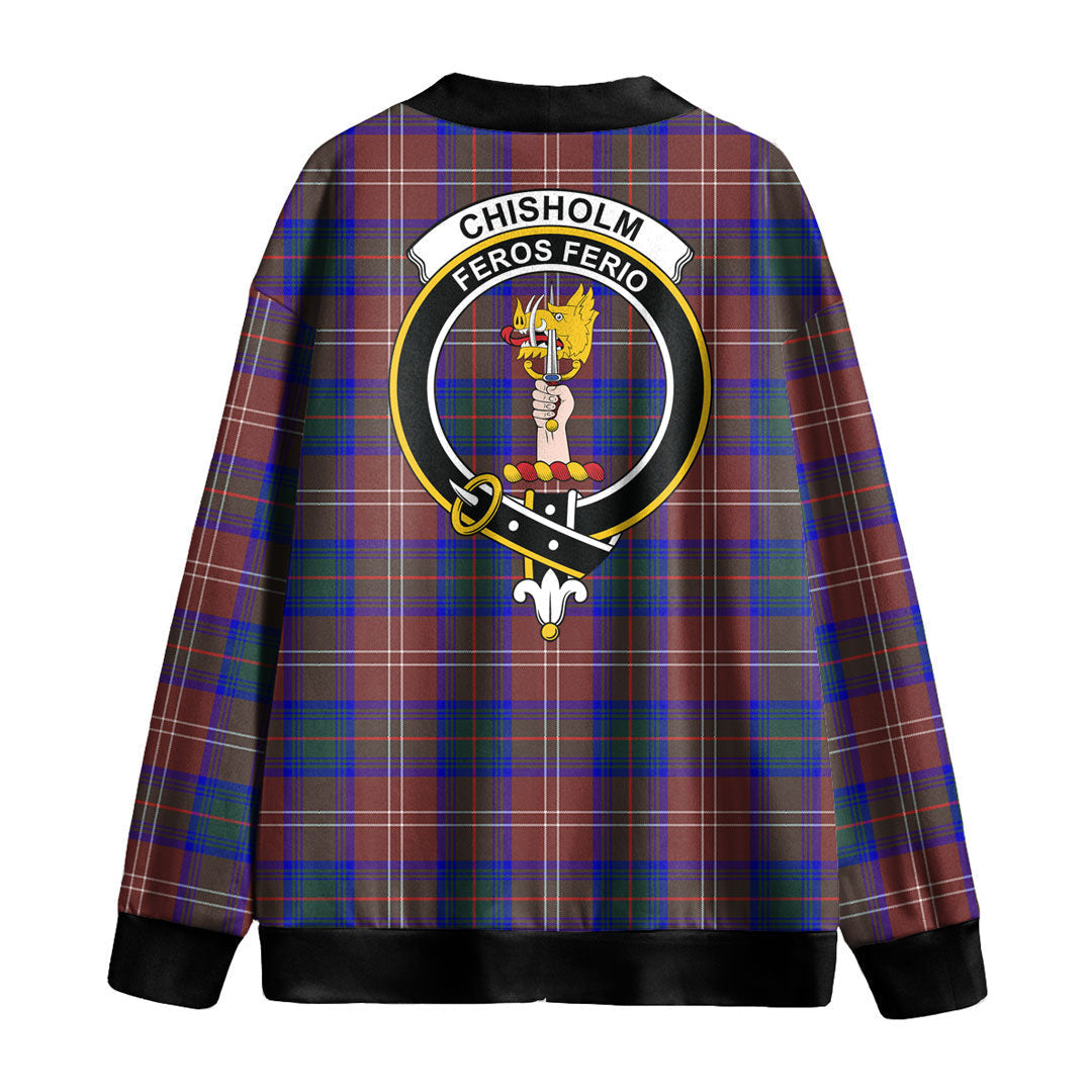 Chisholm Hunting Modern Tartan Crest Knitted Fleece Cardigan