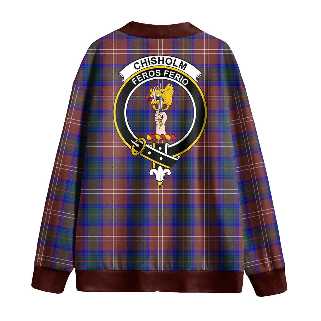 Chisholm Hunting Modern Tartan Crest Knitted Fleece Cardigan