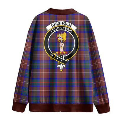 Chisholm Hunting Modern Tartan Crest Knitted Fleece Cardigan