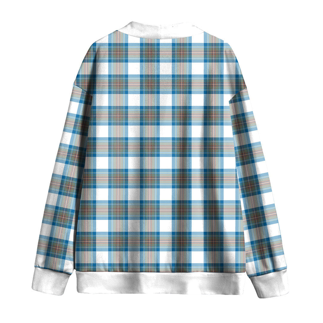 Stewart Muted Blue Tartan Plaid Knitted Fleece Cardigan
